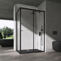 Doporro Duschkabine Schiebetür Duschabtrennung 90x100cm Eckeinstieg Klarglas Eckdusche Esg Glas Höhe 190cm Schwarz Ravenna16l K - Schwarz, Ohne 