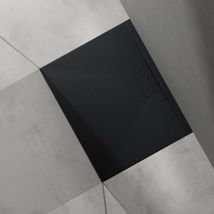 Doporro - Duschtasse Duschwanne 80x100x3 flach Mineralguss in Anthrazit DIN-Anschlüsse für bodengleiche Montage geeignet Geoma07