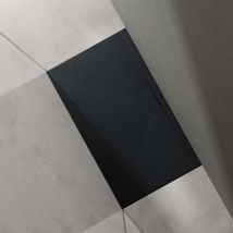 Duschtasse Duschwanne 70x120x3 flach Mineralguss in Anthrazit DIN-Anschlüsse für bodengleiche Montage geeignet Geoma07 - Doporro