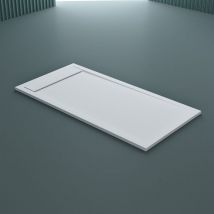 Doporro Duschtasse 80x160x3cm flach aus Mineralguss in Weiß Rechteckig DIN-Anschlüsse für bodenebene Montage geeignet - Weiß