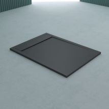 Doporro Duschtasse 80x120x3cm flach aus Mineralguss in Anthrazit Rechteckig DIN-Anschlüsse für bodenebene Montage geeignet - Anthrazit