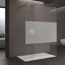 Duschwand Duschtrennwand 100x200 Walk-in Dusche Mit Doppel-stabilisator Aus Echtglas 10mm Esg-sicherheitsglas Milchglas-streifen Inkl. 