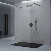Duschwand Duschtrennwand 100x200 Walk-In Dusche schwarz mit Doppel-Stabilisator aus Echtglas 8mm ESG-Sicherheitsglas Klarglas inkl. Nanobeschichtung