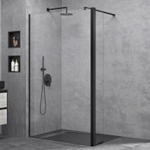 Duschwand 60x200cm Walk-In mit 30cm Nebenteil, 8mm Duschabtrennung Bremen schwarz mit Stabilisator, aus Echtglas ESG-Sicherheitsglas Klarglas inkl.