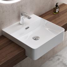 Doporro Einbauwashbecken Keramik Waschbecken Handwaschbecken Eckig Waschtisch in weiß glänzend Bad 42,5x42,5x12,5 cm Brüssel702 - Glänzend weiß