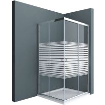 Doporro 70x90cm Eckeinstieg Duschkabine Schiebetür Duschabtrennung Milchglas Streifen Eckdusche 6mm esg Glas Höhe 190cm Rav16MS - Milchglas-Streifen