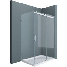 Doporro Eck-duschkabine Ravenna17-2 80x140x195cm Mit Schiebetür Inkl. 4cm Flacher Duschtasse Esg-sicherheitsglas Klarglas Inkl. Easy-clean-