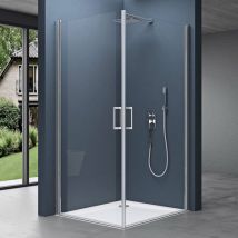 Doporro Eck-Duschkabine 100x80x195cm inklusive Duschwanne Duschabtrennung Hebe- und Senkmechanismus Eckdusche ESG-Sicherheitsglas Klarglas mit