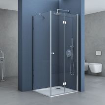 Doporro Eck-duschkabine Eckdusche Mit Falttür Ravenna27 90x80x190cm Duschabtrennung Esg-sicherheitsglas Klarglas Inkl. Beidseitiger Easy-clean-