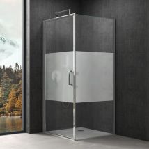 Doporro Eck-Duschkabine Ravenna36-Plus 100x80x195cm Eckdusche ESG-Sicherheitsglas Milchglas Streifen inkl. beidseitiger Easy-Clean-Beschichtung