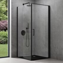 Doporro Eckeinstieg Duschkabine Schwarz 90x90x195cm Eckdusche Inkl. Duschtasse Esg-sicherheitsglas Klarglas Inkl. Beidseitiger Easy-clean-beschichtung