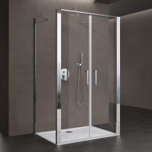 Duschkabine U-Form Ravenna66UK 80x120x80cm Duschabtrennung zwei Drehtüren inkl. 4cm flacher Duschtasse in Weiß ESG-Sicherheitsglas Klarglas