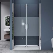 Doporro Nischentür 119cm - 123cm Nischendrehtür Duschabtrennung Teramo24 195cm ESG-Sicherheitsglas Duschtür mit Milchglas-Streifen Drehtür mit Hebe