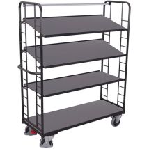 Variofit Etagenwagen Mit Seiten Aus Drahtgitter, Rohrschiebegriff Und 3 Neigbaren Etagenboden 1355x550mm Anthrazitgrau Ra 7016