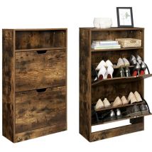 Songmics - vasagle Armario para Zapatos con 2 Solapas, Zapatero con Estante Abierto, Chapa de Melamina, Fácil de Limpiar, 60 x 24 x 102 cm, Marrón