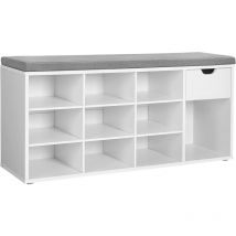 Songmics - vasagle Banc à Chaussures, Banc de Rangement, avec tiroir et Compartiments Ouverts, Étagère à Chaussures, siège rembourré, pour Couloir,