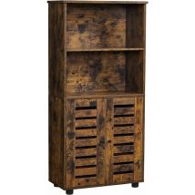 Bibliothèque, Meuble de Rangement, Étagère de Cuisine, avec Porte à Persiennes, 2 Compartiments Ouverts, Étagère Réglable en Hauteur, avec Pieds,