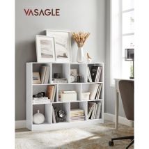 Bibliothèque, Étagère Rangement, Meuble pour Dossier, avec 8 Casiers Ouvers et 3 Compartiments, pour Bureau, Chambre, Salon, Blanc par songmics