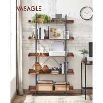 VASAGLE Bookcase, 5 Tier Shelf Unit, Spacious Storage Shelves, Simple Assembly, Living Room, Bedroom, Home Office, Industry, Rustic Brown and Black