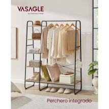 Burro Perchero, Perchero con Zapatero, 5 Estantes de Almacenamiento, 6 Ganchos Laterales, Dormitorio, Sala de Estar, Pasillo, Marrón Turquesa y Negro