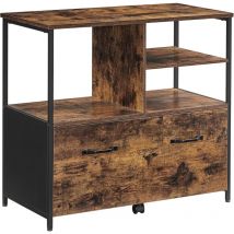 Vasagle - Caisson avec Tiroir et Compartiments Ouverts, Meuble de Rangement Bureau, pour Format A4, Documents, Support d'Imprimante, avec Roulettes,