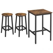 Vasagle - Ensemble Table Haute avec 2 Tabourets de Bar, Table de Bar Carrée, Table de Cuisine, Chaises de Bar, Chaise de Cuisine, Cadre en Métal,