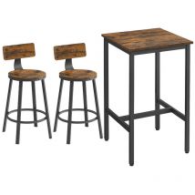 Vasagle - Ensemble Table Haute avec 2 Tabourets de Bar, Table de Bar Carrée, Table de Cuisine, Chaises de Bar, Chaise de Cuisine, Cadre en Métal,