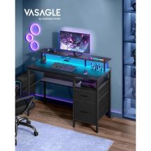 Vasagle - Escritorio con Cajones de Tela, Luces led y Tomas Corriente Incorporadas, Estante para Monitor, Escritorio Esquinero, 2 Cajones, 2 Puertos