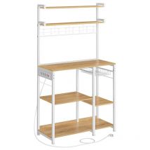 Vasagle - tagère Cuisine avec Multiprise, Support pour Micro-ondes, Bar à Café, 4 Prises ca, Étagères Réglables, 8 Crochets en s, Panier,