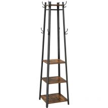 Garderobenständer mit 3-stufigen Regalen, Haken und Stangen - H180 cm
