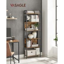 Vasagle - libreria, mensola con 6 ripiani, libreria, struttura in acciaio, per soggiorno, corridoio, ufficio, stile industriale, marrone rustico e
