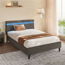 Lit Double 140 x 190 cm, Cadre de Lit en Métal, avec Tête de Lit, Éclairage led, Prise Port usb et type-c, Style Moderne, pour Chambre d'Amis,