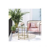 VASAGLE Lot de 2 tables basses rondes en verre avec cadre en métal Doré
