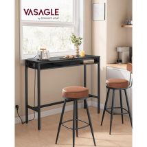 Mesa de Bar, Mesa de Cocina con Estación de Carga, Cajón de Tela no Tejida, Ganchos, 40 x 120 x 104,6 cm, Negro Ébano - Vasagle