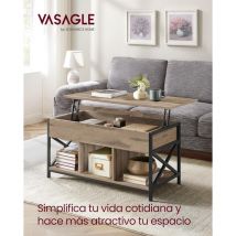 Mesa de Centro con Tablero Elevable, Mesa de Café, Compartimento Oculto y Compartimentos Abiertos, Marco de Acero, 50 x 100 x (46,5-62) cm, Marrón