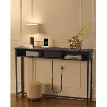 VASAGLE Mesa de Consola Delgada con Multienchufe, Mesa de sofá con 2 Compartimentos, Carga Oculta, Ahorro de Espacio, 25 x 120 x 81 cm, Entrada,