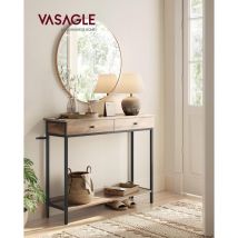 Mesa de Consola, Mesa de Entrada, Mesa de Sofá con 2 Cajones, Marco de Acero, Estable, para Pasillo, Dormitorio, Salón, Estilo Industrial, Marrón