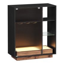 Meuble Bar à Vin avec Éclairage, Buffet avec led, Rangement pour Vin, Meuble de Bar pour Spiritueux, avec Porte-Verre, Porte en Verre Cannelé, pour
