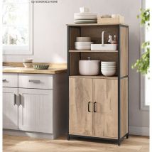 Songmics - Buffet de cuisine avec 2 Compartiment et 2 portes, 60 x 35 x 124,5 cm, Meuble de Rangement, Cadre en Acier, Couleur Chêne Marron et Noir