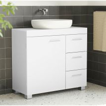 Songmics - vasagle Meuble sous Vasque, 70 x 30 x 64 cm, Meuble de Salle de Bain, 3 Grands Tiroirs, 2 Compartiments Derrière Porte, Blanc