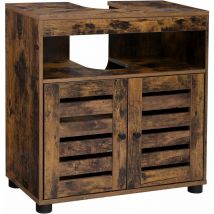 Meuble sous vasque, Meuble de Salle de Bain, Placard de Rangement, 60 x 30 x 63 cm, avec 2 Portes persiennes, Planche réglable, Brun Rustique