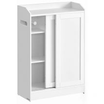 VASAGLE Meuble WC, Meuble Toilette, pour Salle de Bain, Rangement Papier Toilette, pour Brosse WC, Portes Coulissantes, Étagères Réglables, à Côté