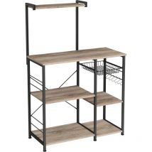 Scaffale da Cucina, Supporto per Forno a Microonde con Ripiani, Cesti in Filo Metallico, 6 Ganci a s, Organizzatore per Spezie, Pentole e Padelle,