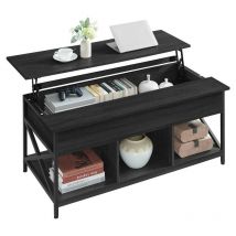 Table Basse, Table de Salon avec Plateau Relevable, avec Rangement Ouvert et Compartiment Caché, Barres en Forme de x, 60 x 120 x (48-62) cm, Gris