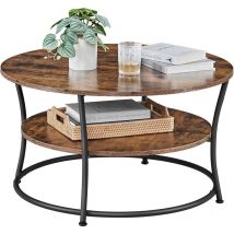 VASAGLE Table Basse, Table de Salon, Buffet Bas, 2 Niveaux, avec Étagère de Rangement, Montage Facile, Structure en Métal, Style Industriel, Marron