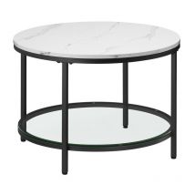 Table Basse, Table de Salon, Table Canapé Apéro, Façon Marbre, Support en Verre Trempé, Facile à Assembler, pour Salon, Style Moderne, Blanc Marbré