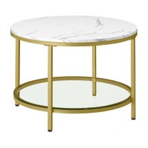 Table Basse, Table de Salon, Table Canapé Apéro, Façon Marbre, Support en Verre Trempé, Facile à Assembler, pour Salon, Style Moderne, Blanc Marbré