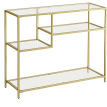 Vasagle - Table Console, Table d'Entrée, en Verre Trempé, Cadre en Métal, avec Étagères de Rangement, 35 x 100 x 80 cm, Style Moderne, Doré