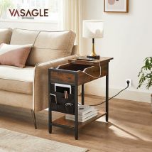 Table d'Appoint avec Prise d'Alimentation, Bout de Canapé, Petite Table, Dessus Rabattable, Table de Chevet, Pochette en Tissu, pour Salon, Chambre,