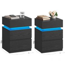 Songmics - vasagle Lot de 2 Tables de chevet, avec Bande led Multicolore Réglable, 3 Tiroirs, Style Moderne, 35 x 40 x 55 cm, Noir Boisé